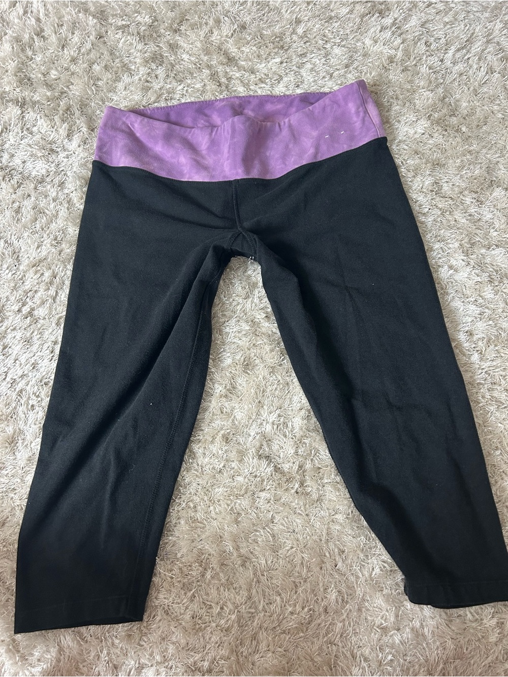 Earth Black Capri Leggings with Purple Fold-Over Waistband